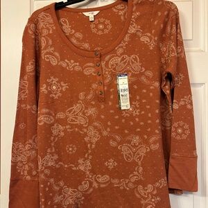 Waffle knit burnt orange paisley shirt